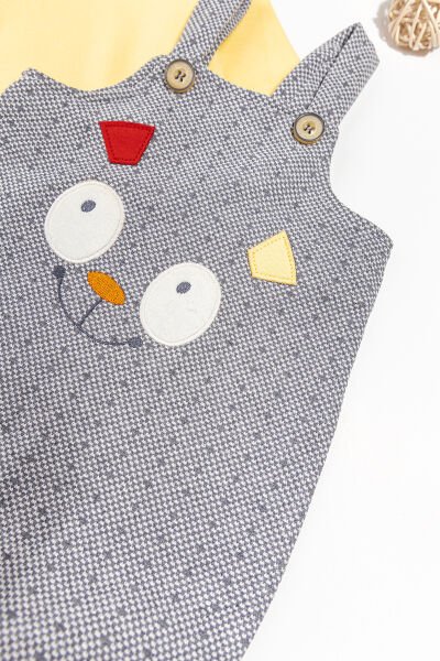 Figürlü Erkek Bebek Tulum Salopet Takım SARI -  0-3 AY