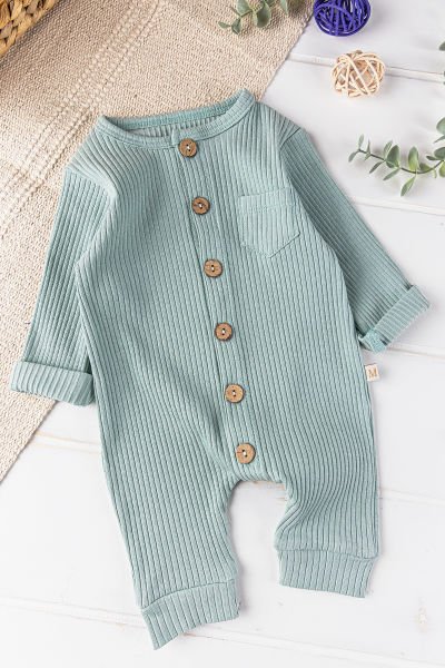 Önden Düğmeli Erkek Bebek Tulum SU YEŞİLİ -  6-9 AY