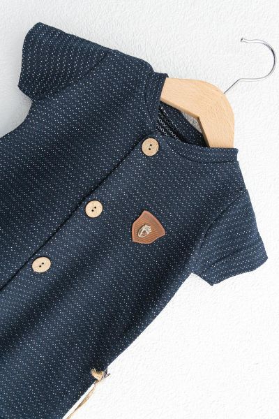 Düğmeli Kısa Kollu Erkek Bebek Tulum LACİVERT - 3-6 AY