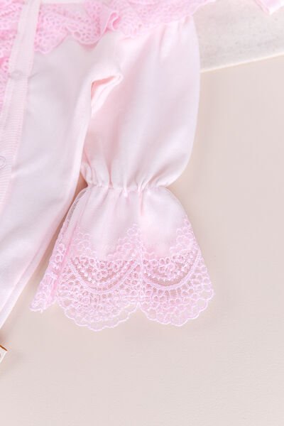 Güpürlü 100% Pamuk Kız Bebek Tulum PEMBE - 3-6 AY
