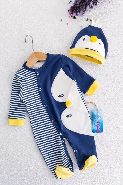 Penguen Figürlü Erkek Bebek Tulum
