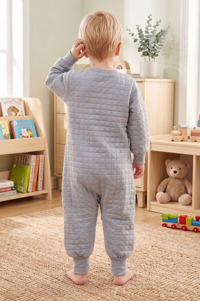 Mevsimlik Kapitone  1.5 Tog Çocuk Uyku Tulumu Uyku Gurusu  %100 Pamuk Kumaş GRİ -  5-6 Yaş