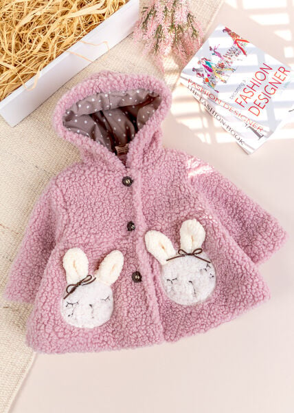 Tavşan Fiğürlü Welsoft Kışlık Kız Bebek/Çocuk Mont