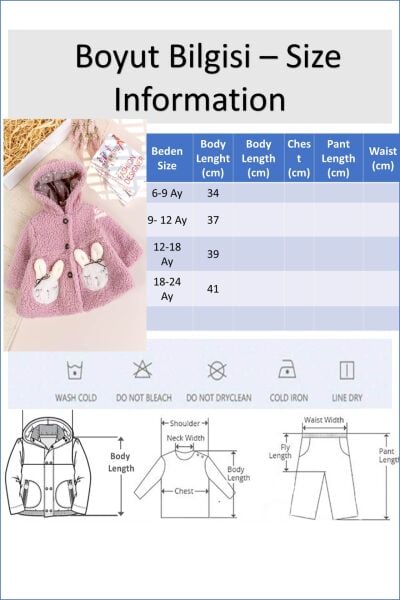 Tavşan Fiğürlü Welsoft Kışlık Kız Bebek/Çocuk Mont