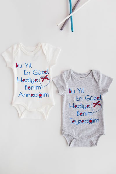 Yazılı Bebek Çıt Çıtlı Body 2'li Zıbın Takım