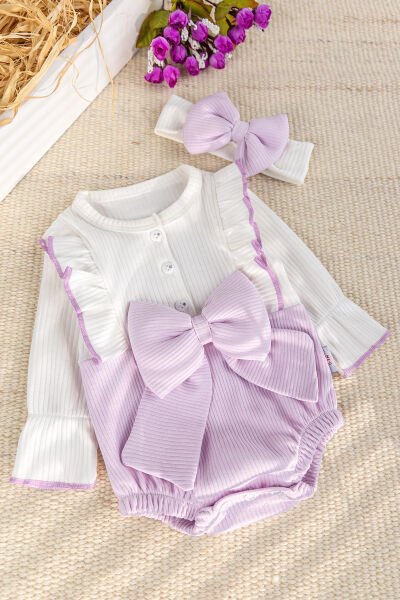 Fiyonklu Bandanalı Kız Bebek Elbise Bebek Tulum