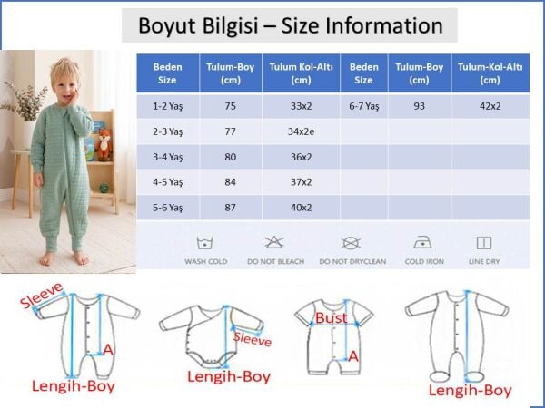 Mevsimlik Kapitone  1.5 Tog Çocuk Uyku Tulumu Uyku Gurusu  %100 Pamuk Kumaş BEJ - 3-4 Yaş