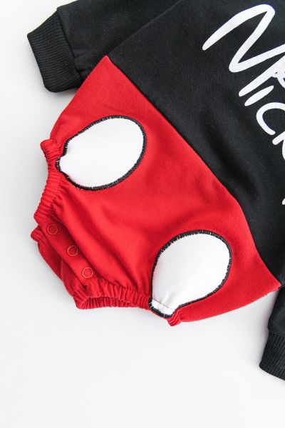 Mickey Mouse Figürlü Kapüşonlu Bebek Tulum