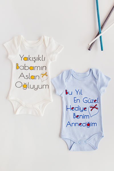 Yazılı Bebek Çıt Çıtlı Body 2'li Zıbın Takım