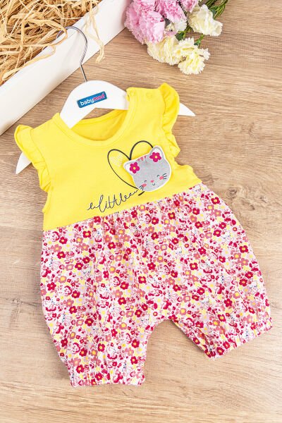 Çiçekli Kedi Figürlü Kız Bebek Tulum