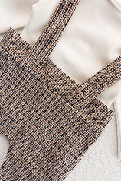 Vintage Desenli Şapkalı Erkek Bebek Tulum Salopet Takım KAHVERENGİ -  0-3 AY