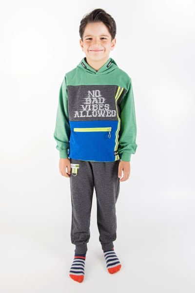 Fermuar Detaylı Kapüşonlu Erkek Çocuk Eşofman takımı