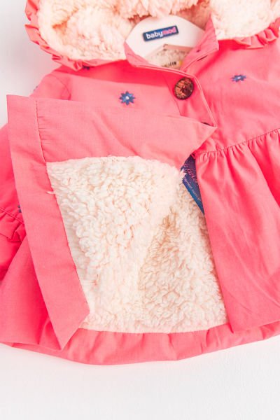 Çiçek İşlemeli Neon Pembe İçi Peluş Kız Bebek Mont