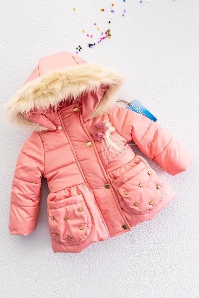 Kız Bebek Kapüşonlu İçi Peluşlu Bebek Mont
