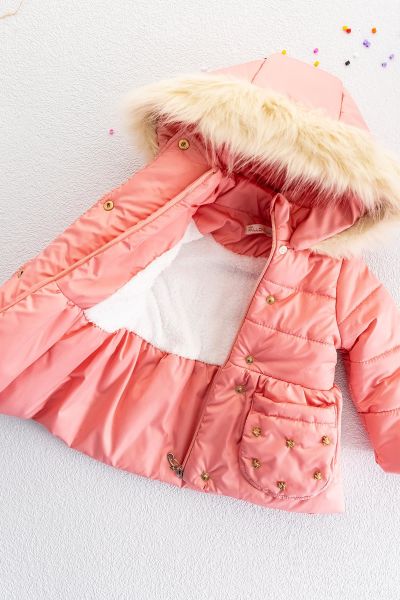 Kız Bebek Kapüşonlu İçi Peluşlu Bebek Mont