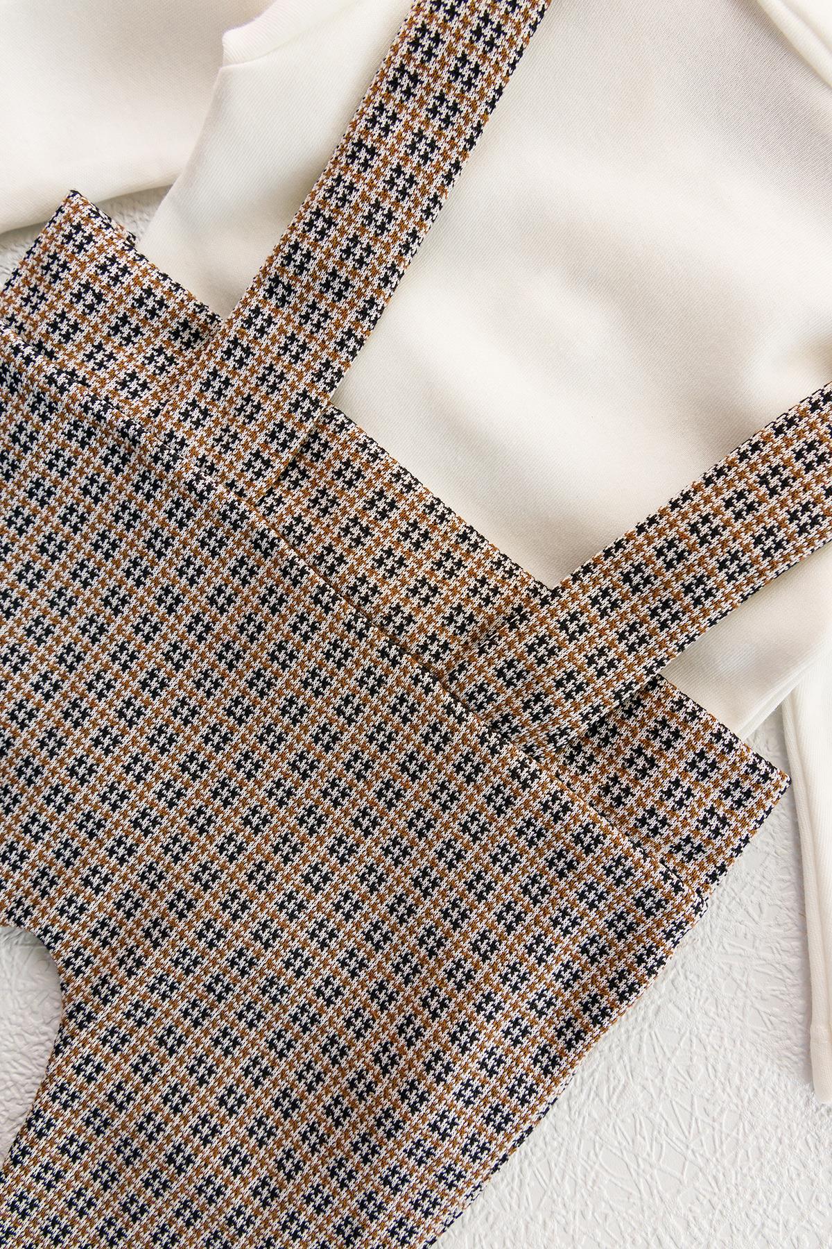 Vintage Desenli Şapkalı Erkek Bebek Tulum Salopet Takım KAHVERENGİ -  6-9 AY