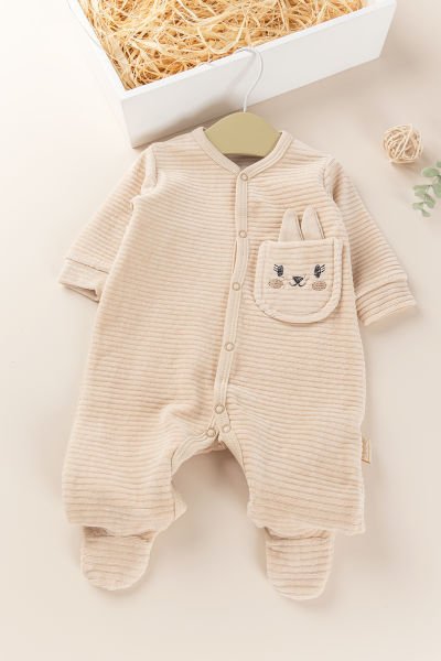 Tavşan Figürlü Unisex Kışlık Kadife Bebek Tulum