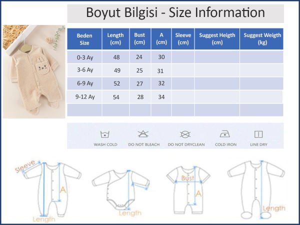 Tavşan Figürlü Unisex Kışlık Kadife Bebek Tulum