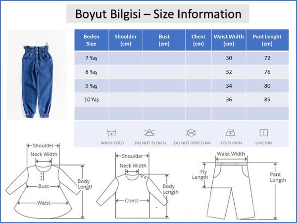 Yüksek Bel Kız Çocuk Kot Pantolon Çocuk Jean