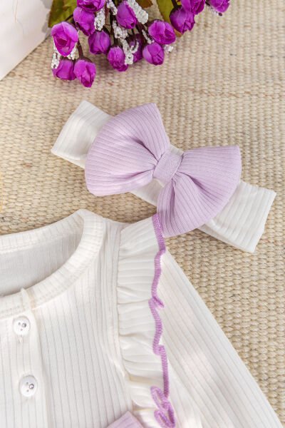 Fiyonklu Bandanalı Kız Bebek Elbise Bebek Tulum LİLA - 3-6 AY