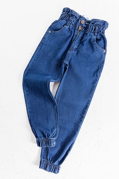 Yüksek Bel Kız Çocuk Kot Pantolon Çocuk Jean LACİVERT - 8 Yaş