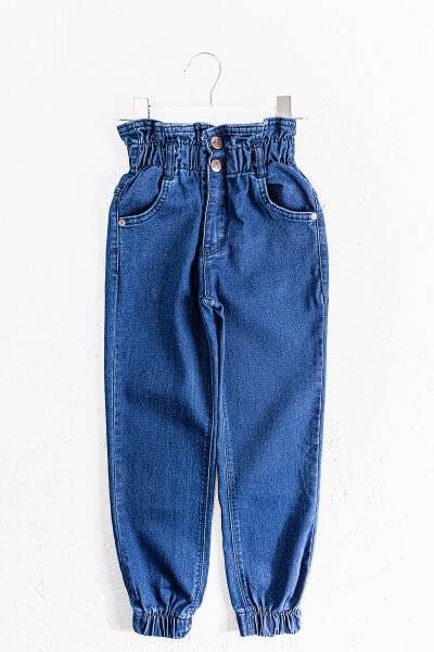 Yüksek Bel Kız Çocuk Kot Pantolon Çocuk Jean LACİVERT - 9 Yaş