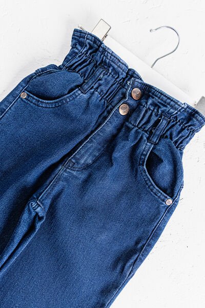 Yüksek Bel Kız Çocuk Kot Pantolon Çocuk Jean LACİVERT - 9 Yaş