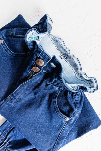 Yüksek Bel Kız Çocuk Kot Pantolon Çocuk Jean LACİVERT - 9 Yaş