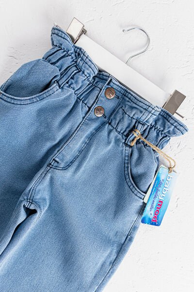 Yüksek Bel Kız Çocuk Kot Pantolon Çocuk Jean MAVİ - 7 Yaş