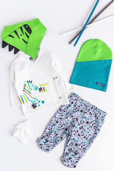 Figürlü 5 Parça Erkek Bebek Hastane Çıkışı Bebek Seti