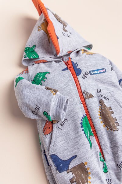 Dino Figürlü Kapüşonlu Erkek Bebek Tulum