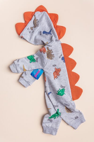 Dino Figürlü Kapüşonlu Erkek Bebek Tulum