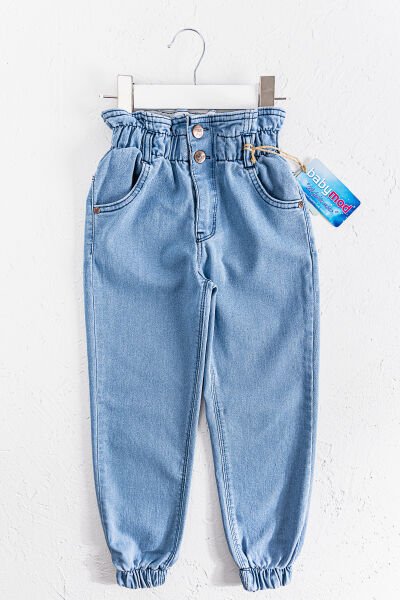 Yüksek Bel Kız Çocuk Kot Pantolon Çocuk Jean MAVİ - 10 Yaş
