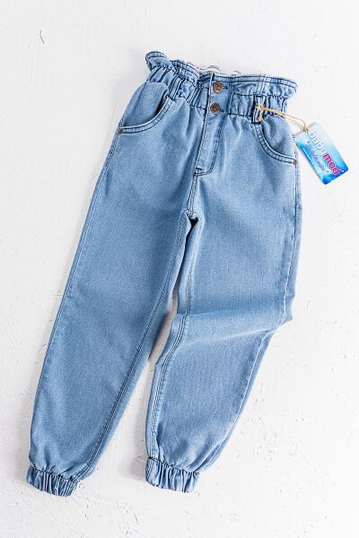 Yüksek Bel Kız Çocuk Kot Pantolon Çocuk Jean MAVİ - 10 Yaş