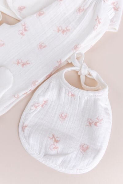 Çiçekli 100% Pamuk Muslin 10'lu Kız Bebek Hastane Çıkışı Yeni Doğan Set PEMBE -  0-3 AY