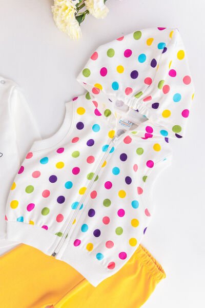 Kız Bebek Takım Puantiyeli Tavşan Desenli Yelekli Bebek Takım