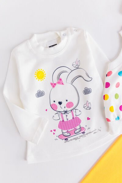 Kız Bebek Takım Puantiyeli Tavşan Desenli Yelekli Bebek Takım