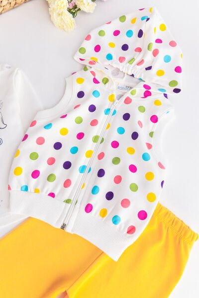 Kız Bebek Takım Puantiyeli Tavşan Desenli Yelekli Bebek Takım