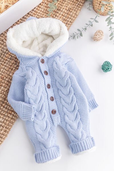 Triko Örme Welsoft Astarlı Kapüşonlu Kışlık Bebek Tulum