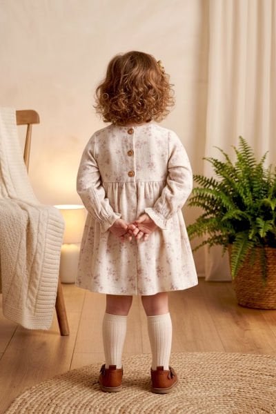 Fırfırlı Çiçekli 100% Pamuk Müslin Kız Bebek Elbise