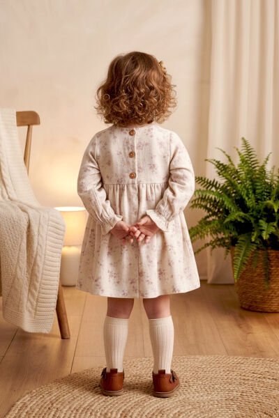 Fırfırlı Çiçekli 100% Pamuk Müslin Kız Bebek Elbise