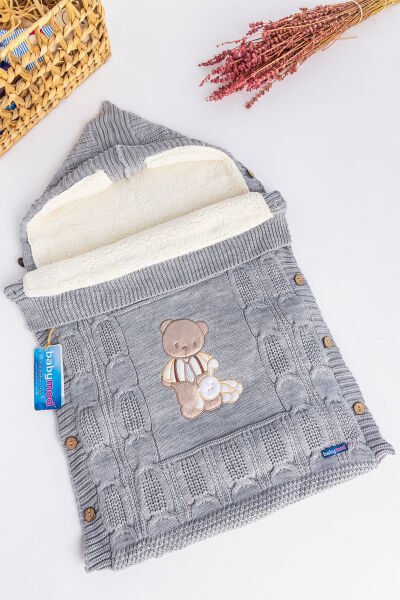 Ayıcık Figürlü Welsoft Bebek Kundak Triko Battaniye