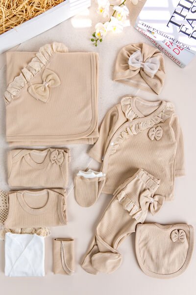 Fiyonklu Fistolu100% Pamuk 10'lu Kız Bebek Hastane Çıkışı Yeni Doğan Set