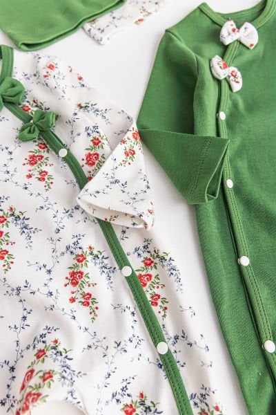 Kız Bebek Tulum Çiçekli İkili Uzun Kollu Tulum Takım