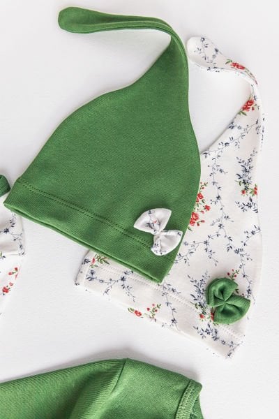 Kız Bebek Tulum Çiçekli İkili Uzun Kollu Tulum Takım