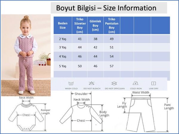 Triko Süveterli  3 Parça Pantolonlu Kışlık  Kız Çocuk Takım PEMBE - 2 Yaş