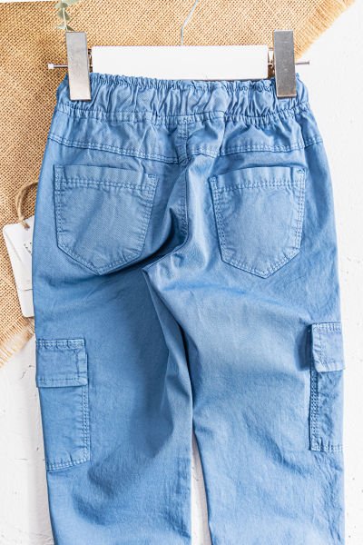 Gabardin Kumaş Salaş Kesimli Erkek Çocuk Kargo Pantolon MAVİ - 9 Yaş