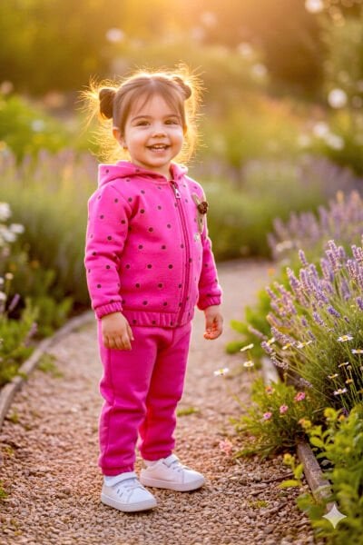 Puantiyeli Kapüşonlu İkili Kız Bebek Eşofman Takımı