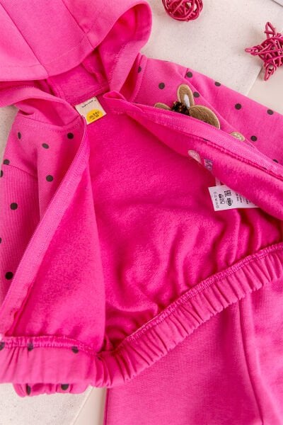 Puantiyeli Kapüşonlu İkili Kız Bebek Eşofman Takımı