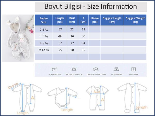 Tavşan Figürlü Kuzu Welsoft Kız Bebek Tulum GRİ - 3-6 AY